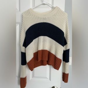 Cropped navy, rust and cream striped sweater